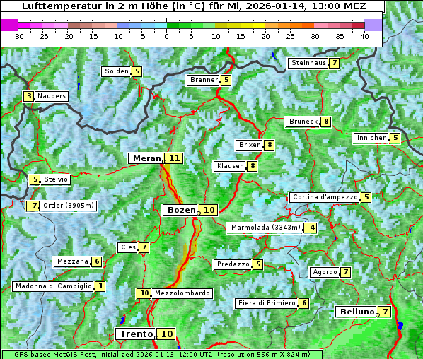 Temperatur, 14. 1. 2026