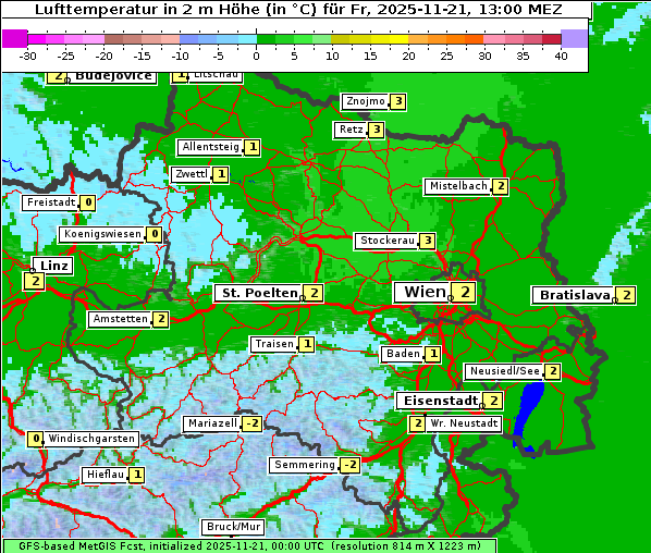 Temperatur, 21. 11. 2025