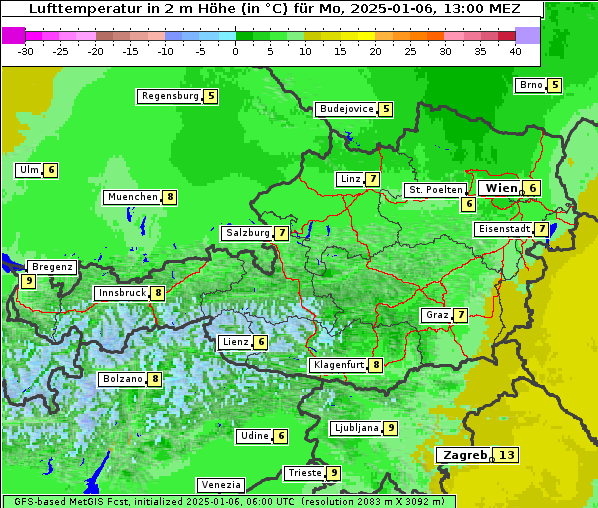 Temperatur, 6. 1. 2025