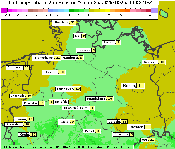 Temperatur, 25. 10. 2025
