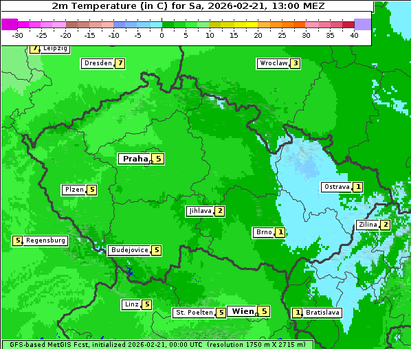 Temperatur, 21. 2. 2026