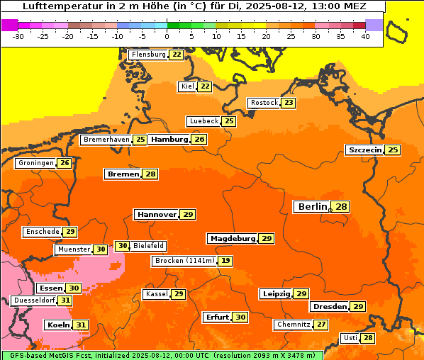 Temperatur, 12. 8. 2025