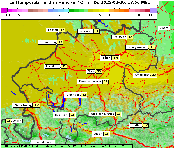 Temperatur, 25. 2. 2025