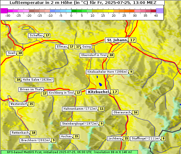 Temperatur, 25. 7. 2025