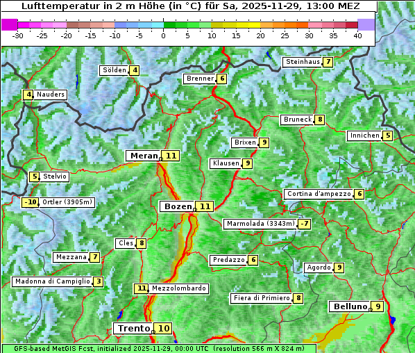 Temperatur, 29. 11. 2025