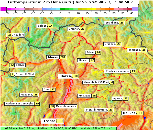 Temperatur, 17. 8. 2025