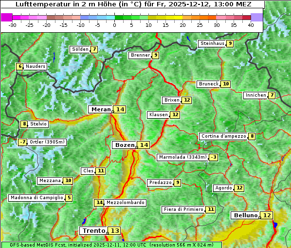 Temperatur, 12. 12. 2025