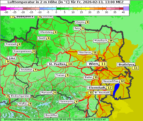 Temperatur, 13. 2. 2026
