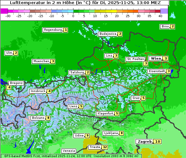 Temperatur, 25. 11. 2025