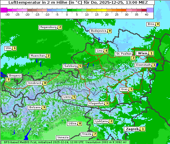 Temperatur, 25. 12. 2025