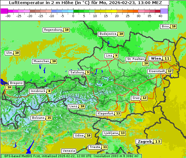 Temperatur, 23. 2. 2026