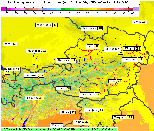 Temperatur, 17. 9. 2025