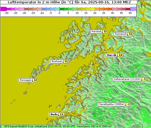 Temperatur, 16. 8. 2025