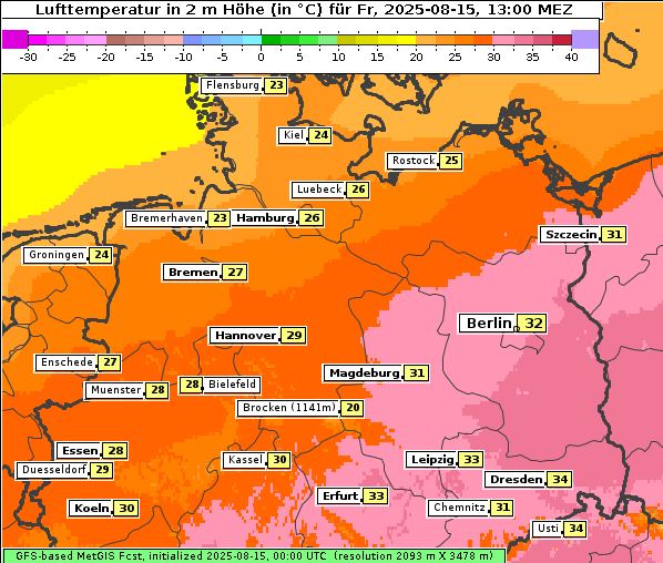 Temperatur, 15. 8. 2025