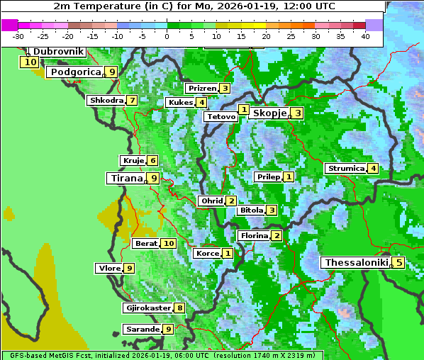 Temperatur, 19. 1. 2026