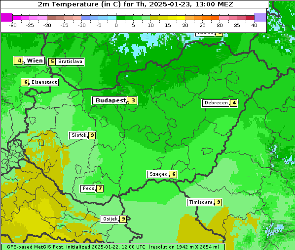 Temperatur, 23. 1. 2025