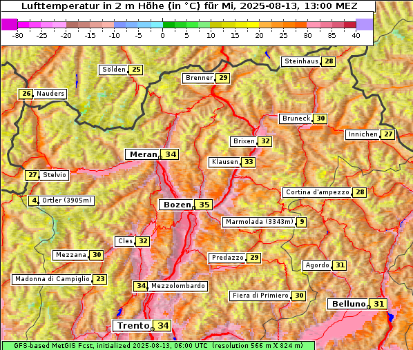Temperatur, 13. 8. 2025