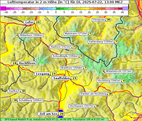 Temperatur, 22. 7. 2025