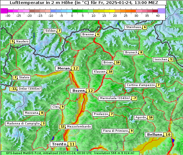 Temperatur, 24. 1. 2025