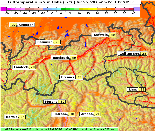 Temperatur, 22. 6. 2025