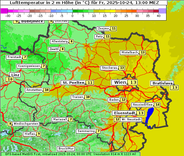 Temperatur, 24. 10. 2025
