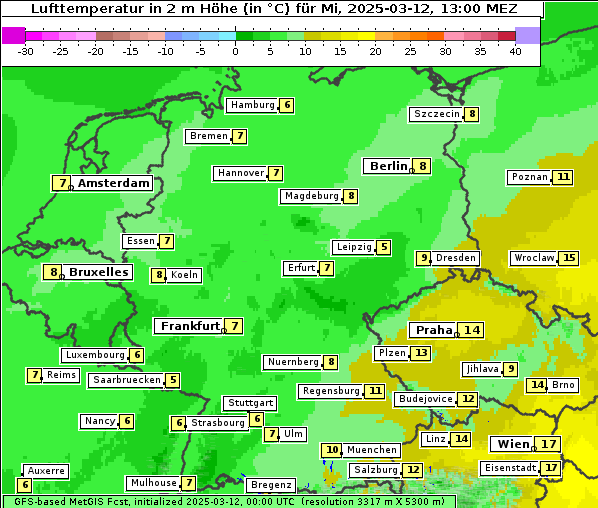 Temperatur, 12. 3. 2025