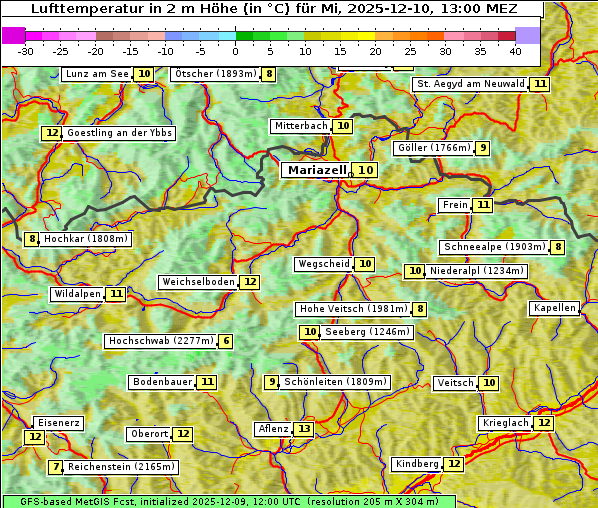 Temperatur, 10. 12. 2025