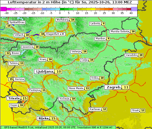 Temperatur, 26. 10. 2025