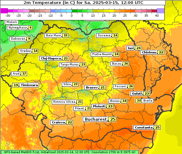 Temperatur, 15. 3. 2025