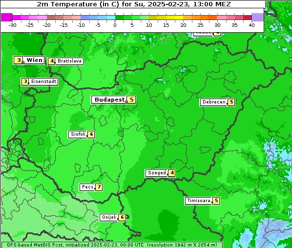 Temperatur, 23. 2. 2025