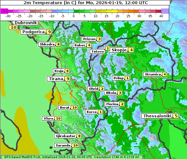 Temperatur, 19. 1. 2026