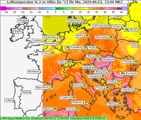 Temperatur, 23. 6. 2025