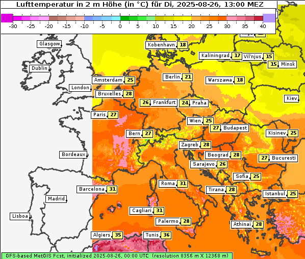 Temperatur, 26. 8. 2025