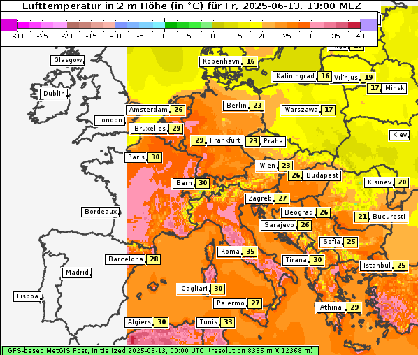 Temperatur, 13. 6. 2025