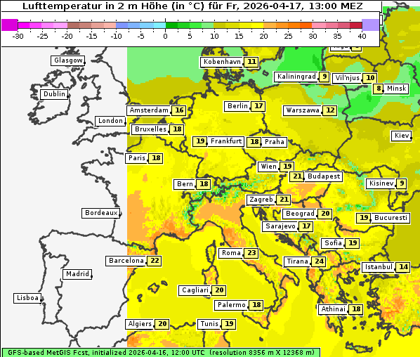 Temperatur, 17. 4. 2026