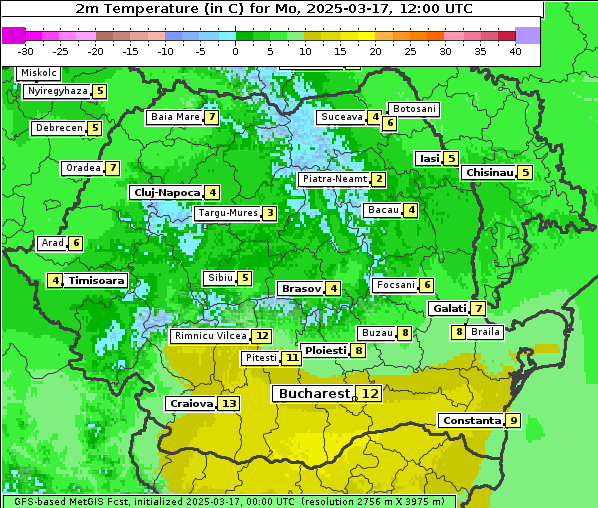 Temperatur, 17. 3. 2025