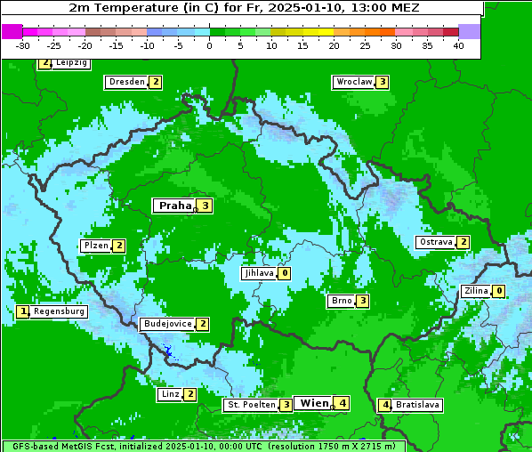 Temperatur, 10. 1. 2025