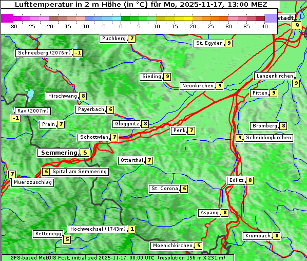 Temperatur, 17. 11. 2025