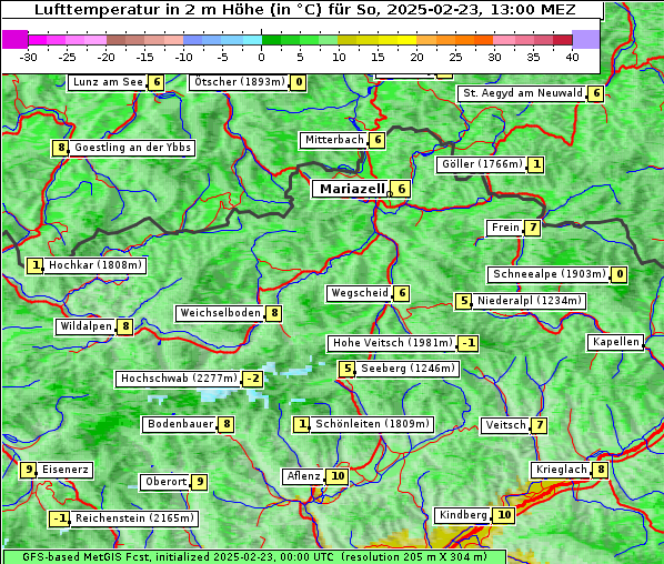 Temperatur, 23. 2. 2025