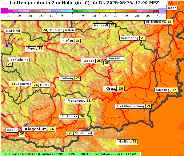 Temperatur, 26. 8. 2025