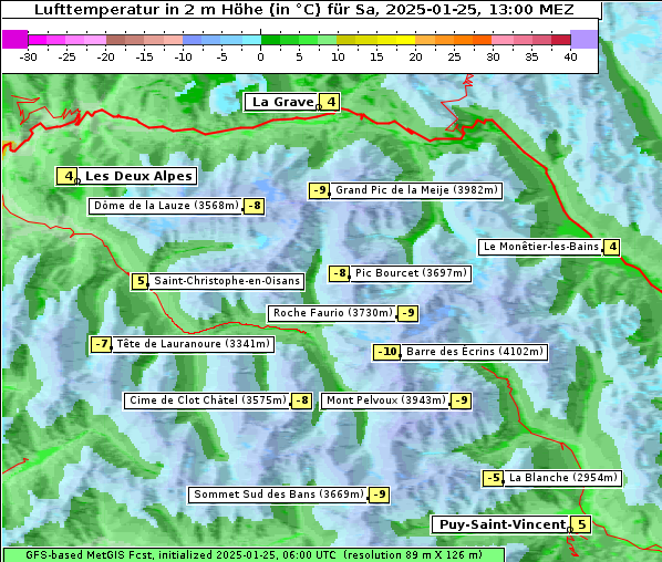 Temperatur, 25. 1. 2025