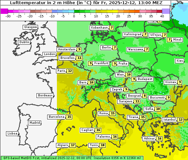 Temperatur, 12. 12. 2025