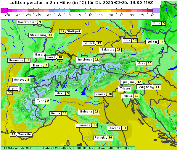 Temperatur, 25. 2. 2025