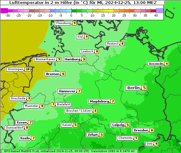 Temperatur, 25. 12. 2024