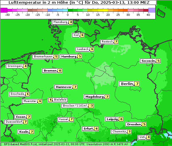 Temperatur, 13. 3. 2025