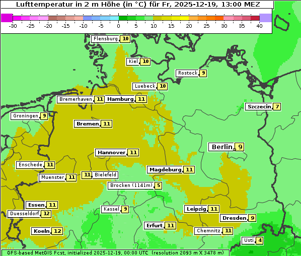 Temperatur, 19. 12. 2025