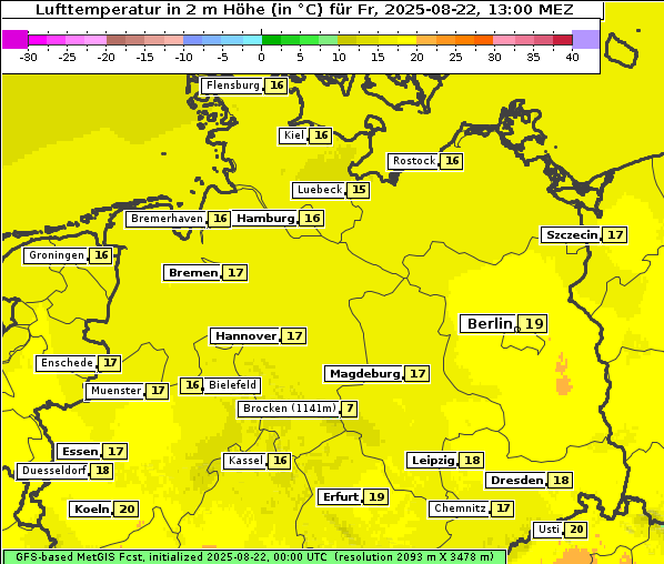 Temperatur, 22. 8. 2025