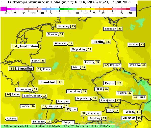 Temperatur, 21. 10. 2025