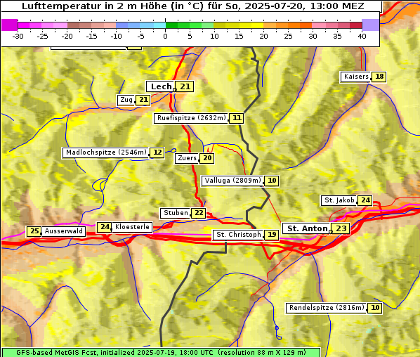 Temperatur, 20. 7. 2025