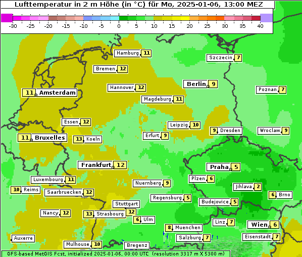 Temperatur, 6. 1. 2025